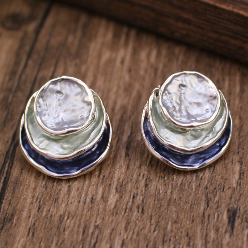 Ins Three-colored Painting Round Earrings Fashion Elegant Versatile Geometric Earrings For Women Jewelry - Image 9