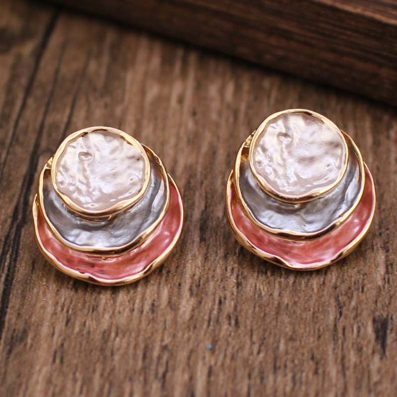 Ins Three-colored Painting Round Earrings Fashion Elegant Versatile Geometric Earrings For Women Jewelry - Image 10