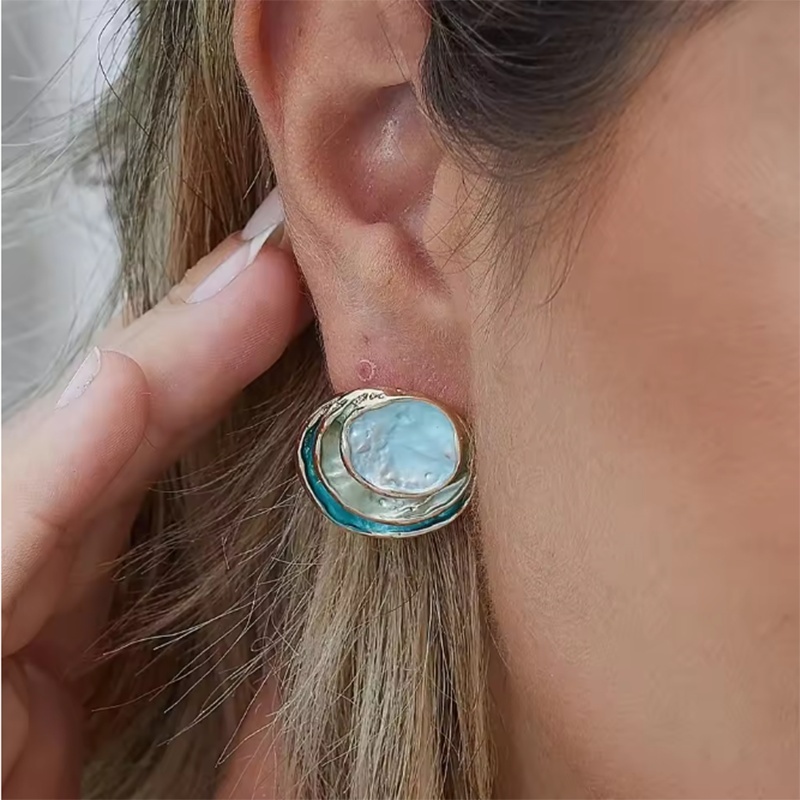 Ins Three-colored Painting Round Earrings Fashion Elegant Versatile Geometric Earrings For Women Jewelry - Image 2